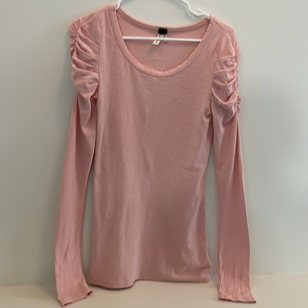 Free People puffy ruched long sleeve tee with raw neckline